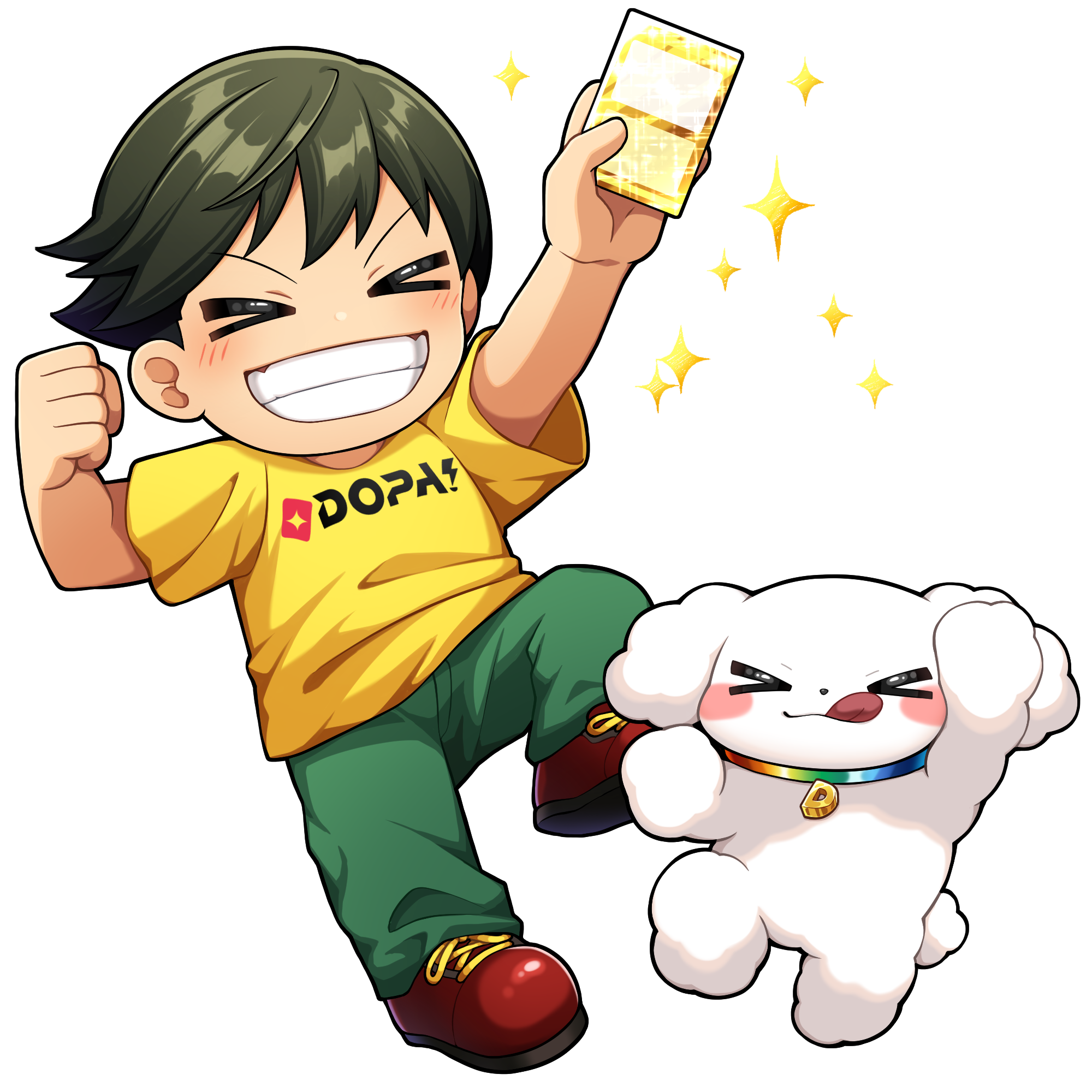 カードを当てたDOPA!くんとチャンスくん