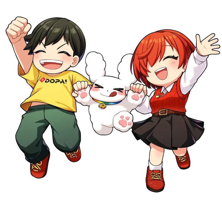 ジャンプするDOPA!くん・チャンスくん・ニコちゃん