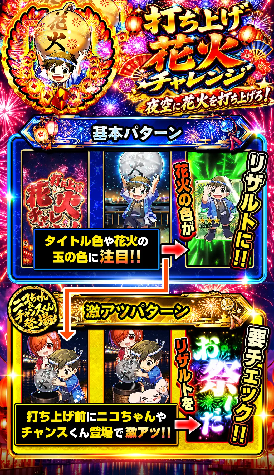 打ち上げ花火チャレンジ 演出説明と激アツパターン
