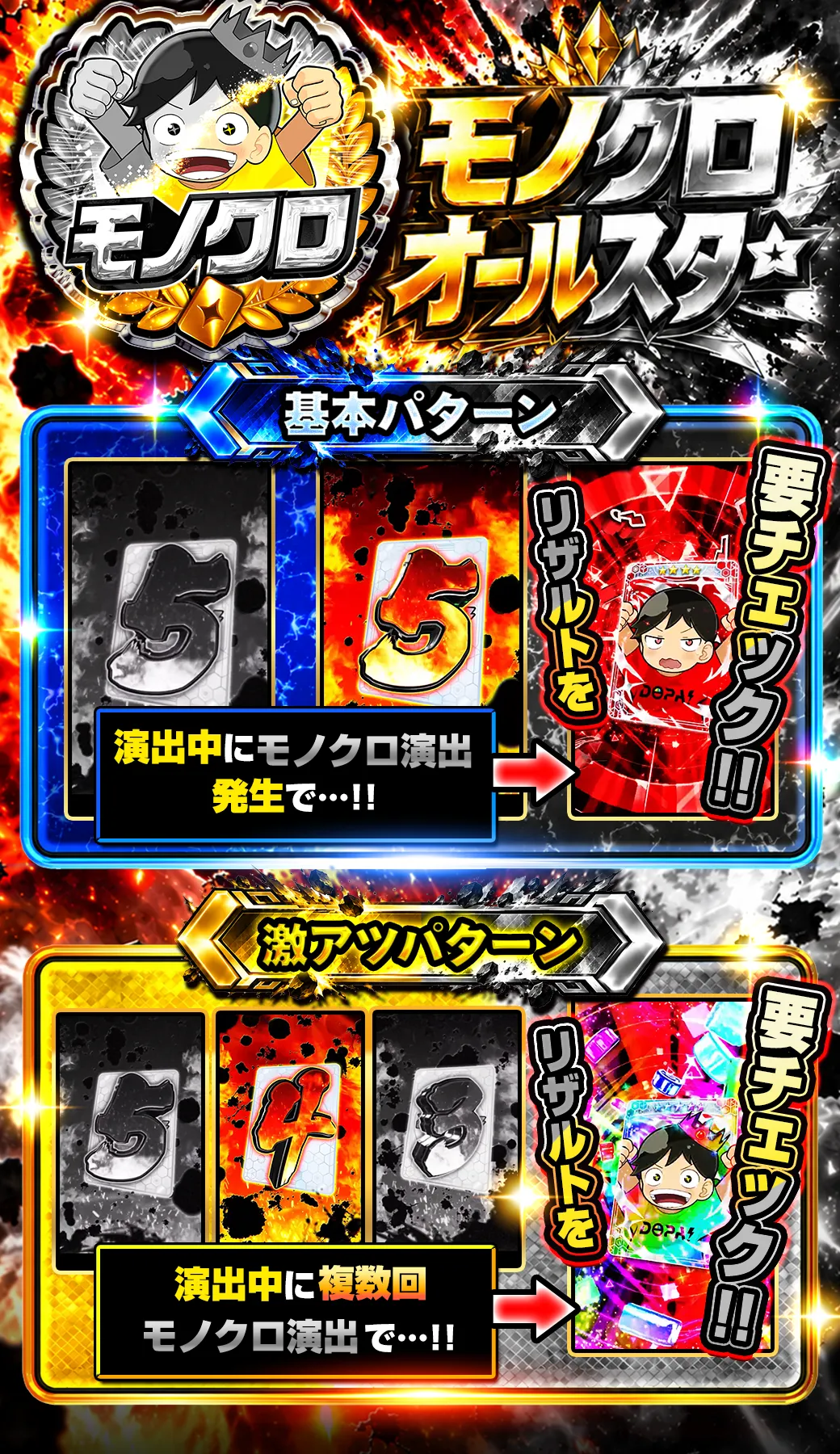 モノクロオールスター 演出説明と激アツパターン
