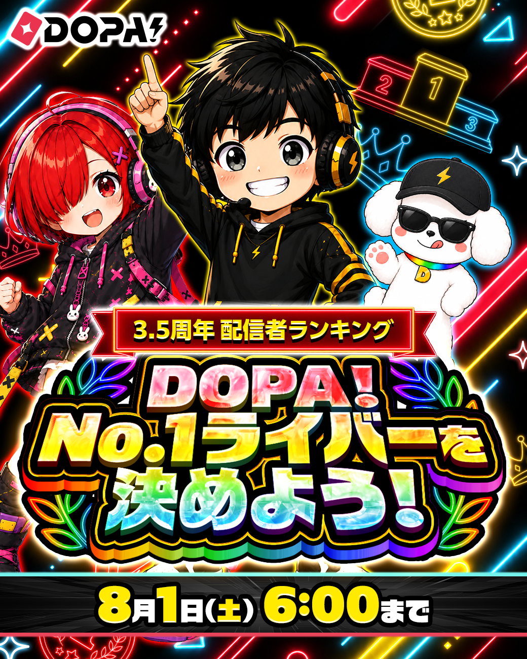 DOPA!No.1ライバーを決めよう！6部門ランキング＋総合ランキングで総額200万PT山分け